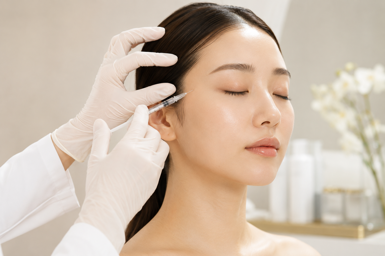 Woman receiving natural Botox treatment at a cosmetic clinic in Tokyo with minimal downtime aesthetic care.