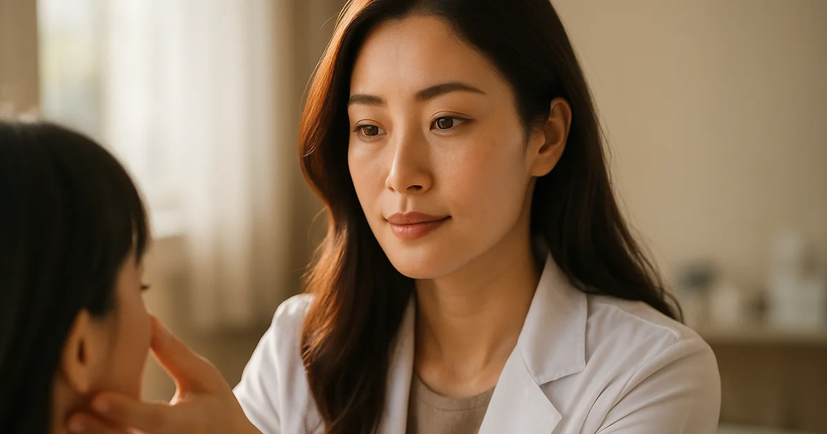 English-speaking dermatologist consultation in Setagaya Tokyo clinic with patient examination