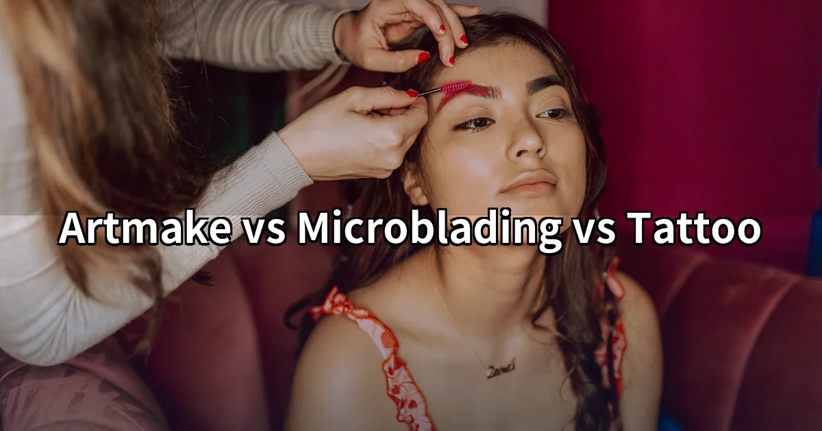Microblading eyebrow treatment comparison showing artmake, microblading, and tattoo techniques at Tokyo clinic