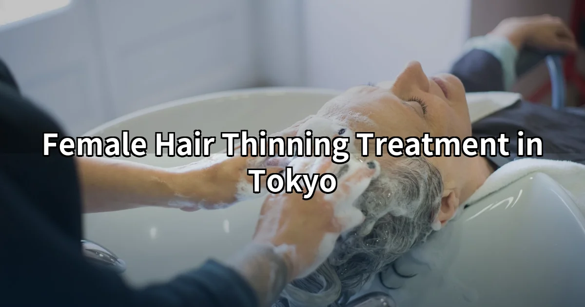 Female hair thinning treatment consultation at Tokyo clinic with specialist examining scalp