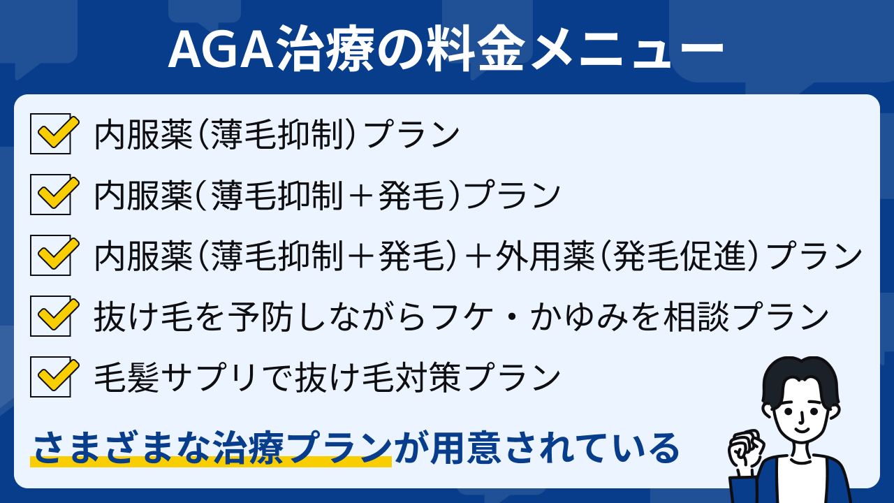 AGAヘアクリニックのAGA治療の料金メニューはどんなのがある？